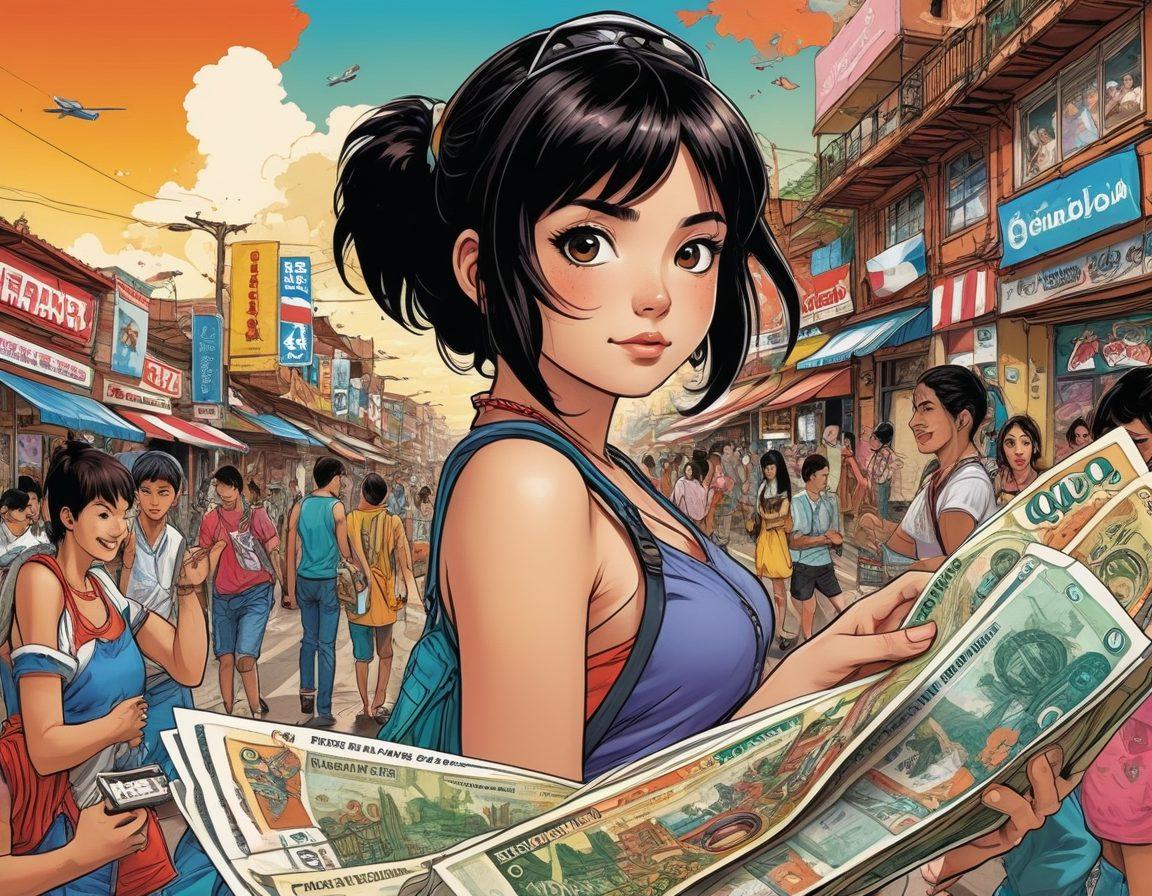 A vibrant collage showcasing elements of the hentai scene, featuring colorful manga covers, enticing video game graphics, and an array of shopping deals with Paraguayan currency. Include a dynamic map of Paraguay in the background with highlighted cities where fandoms thrive, along with playful characters engaging in various activities. The design should be playful yet sophisticated, evoking excitement and curiosity. cartoonish style. bright colors. dynamic layout.