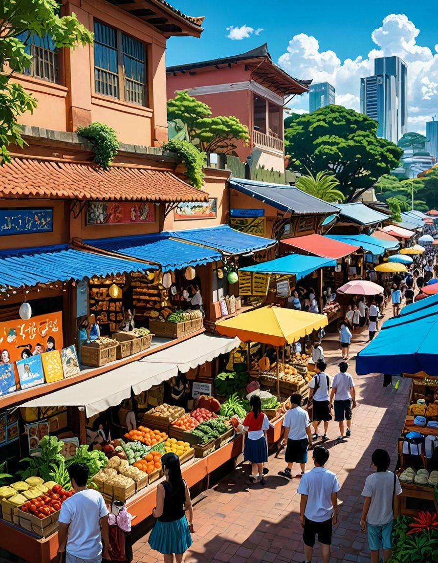 A colorful and dynamic illustration depicting a vibrant anime-themed market scene in Paraguay, featuring stalls selling manga and adult-themed merchandise. Characters in various anime styles, showcasing diverse emotions while exploring the market. Background includes iconic Paraguayan architecture and lush greenery. The atmosphere is lively and immersive, inviting the viewer to step into this unique cultural experience. vibrant colors. anime style.